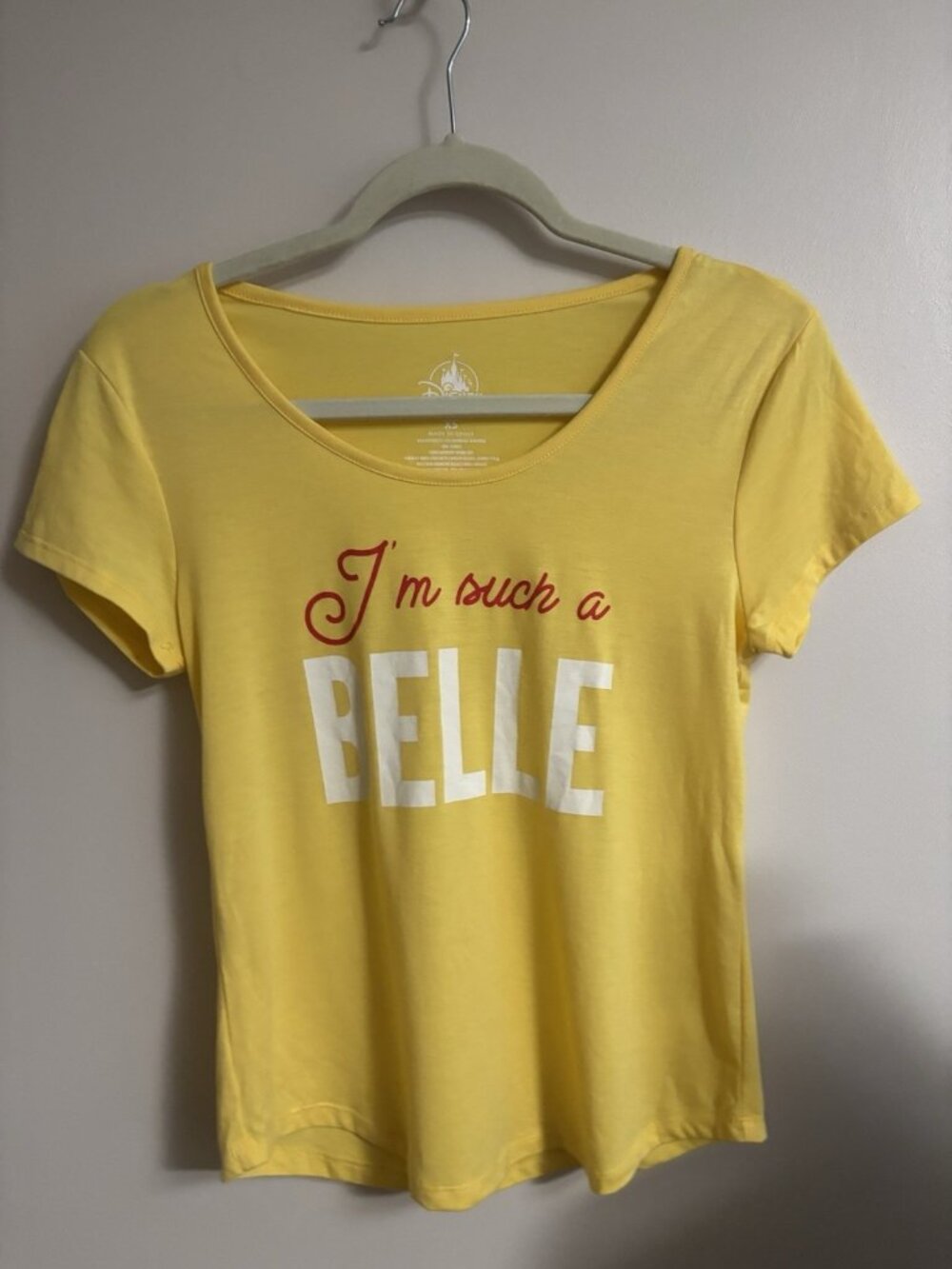 Disney Women’s I’m Such A Belle Tee Shirt Short Sleeve Soft Yellow Books XS